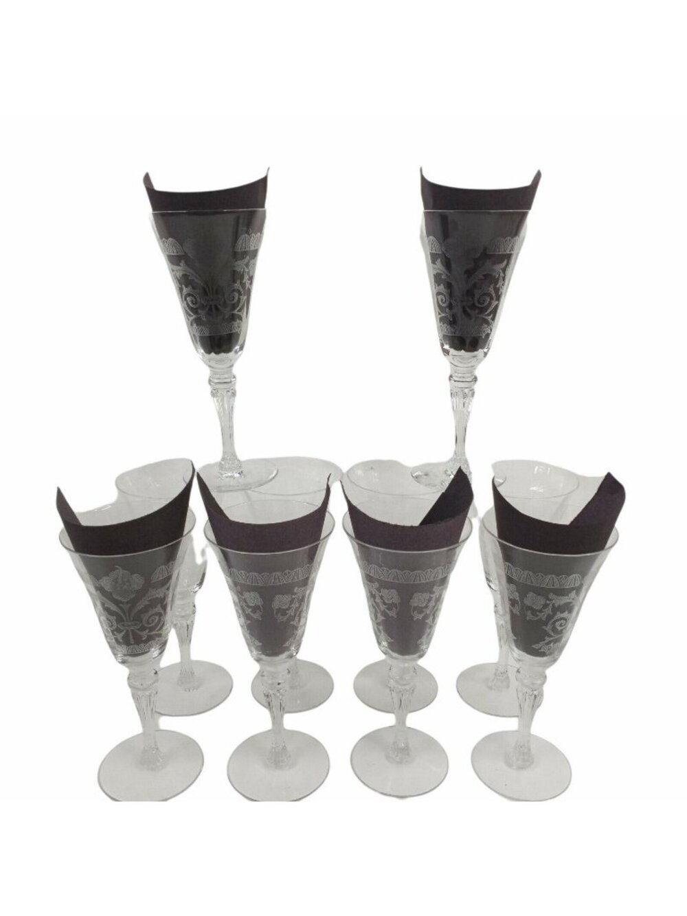 Etched Clear Crystal Cut Stemware Floral Design Wine Champagne Glass Set of 6